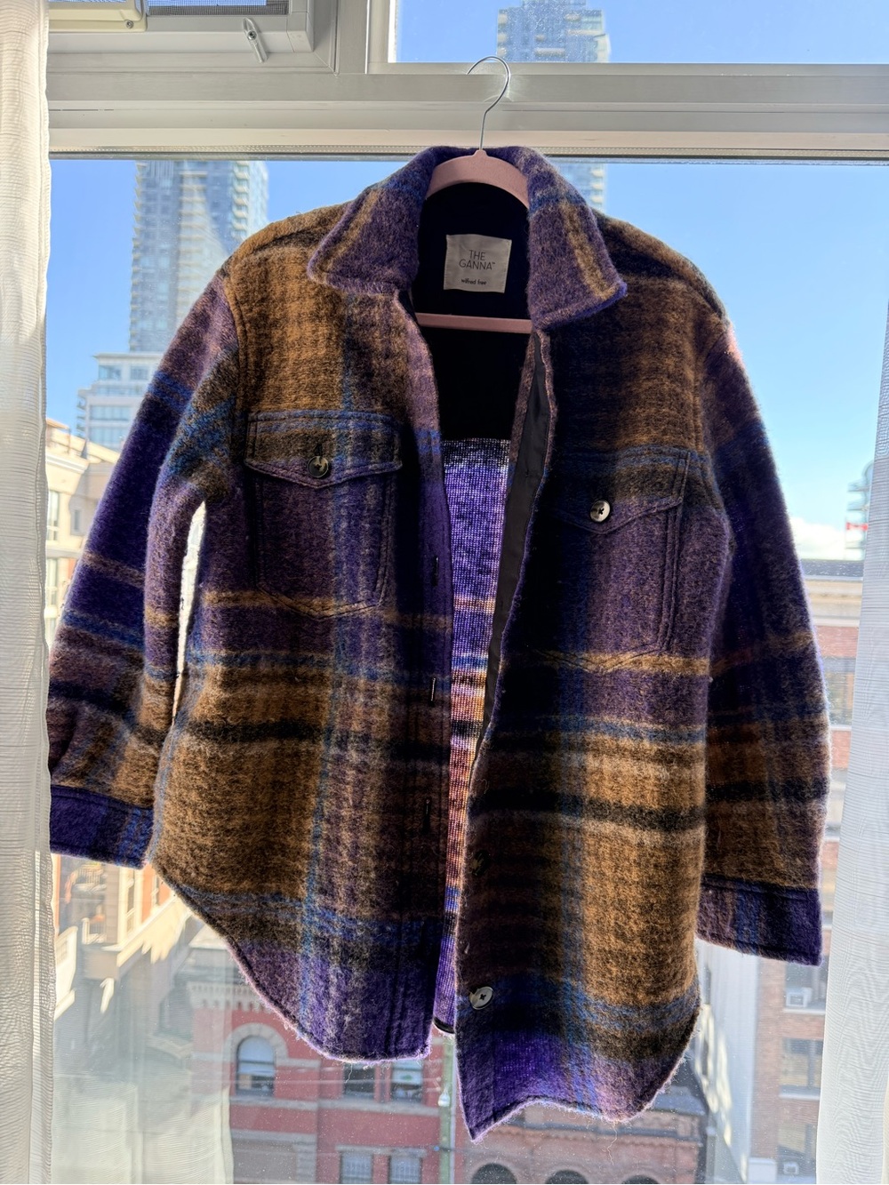 Wilfred Purple & Brown Plaid Wool Utility Shacket